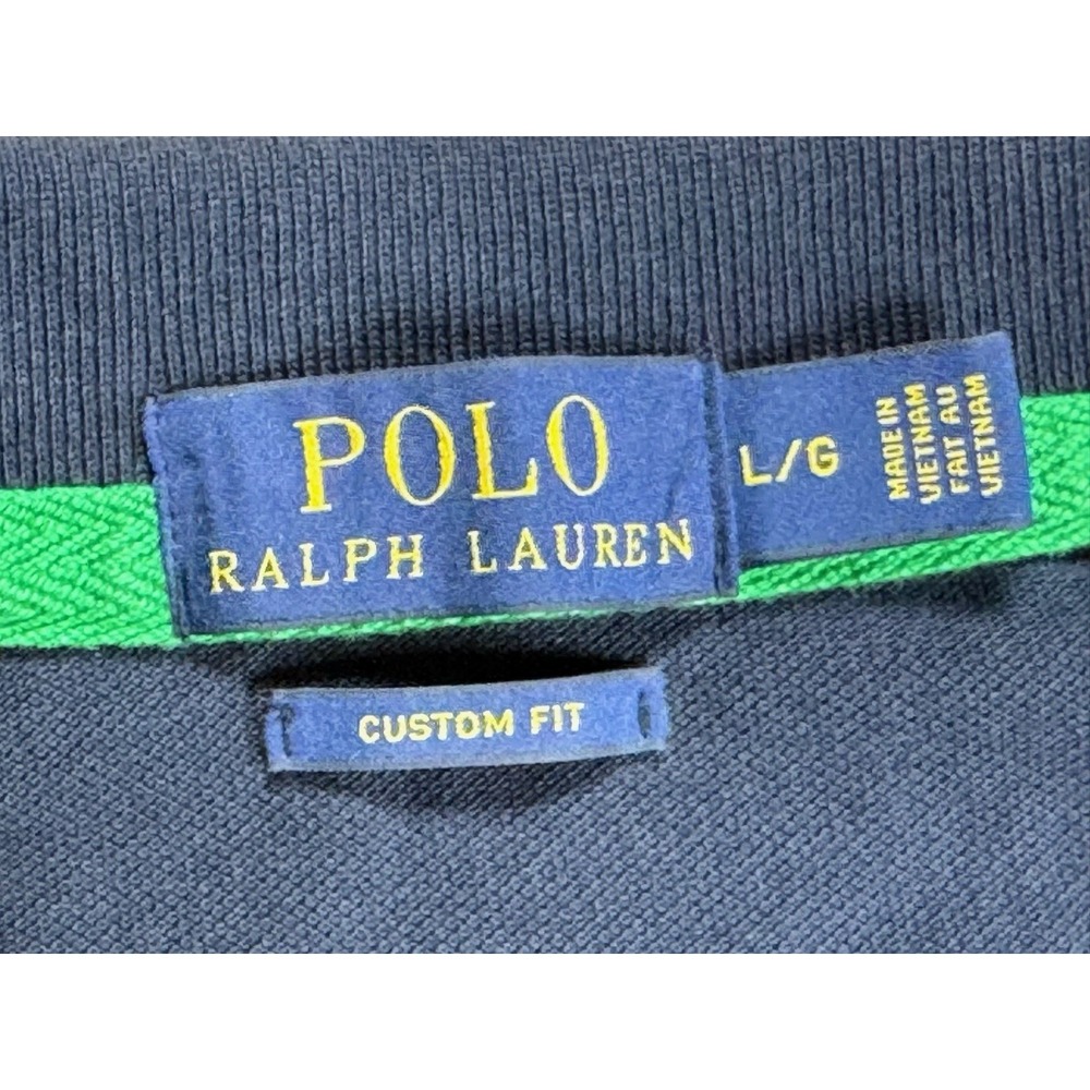 Polo By Ralph Lauren Big Pony Polo Shirt Mens Size L Navy Custom Fit 3 Logo - Picture 7 of 9